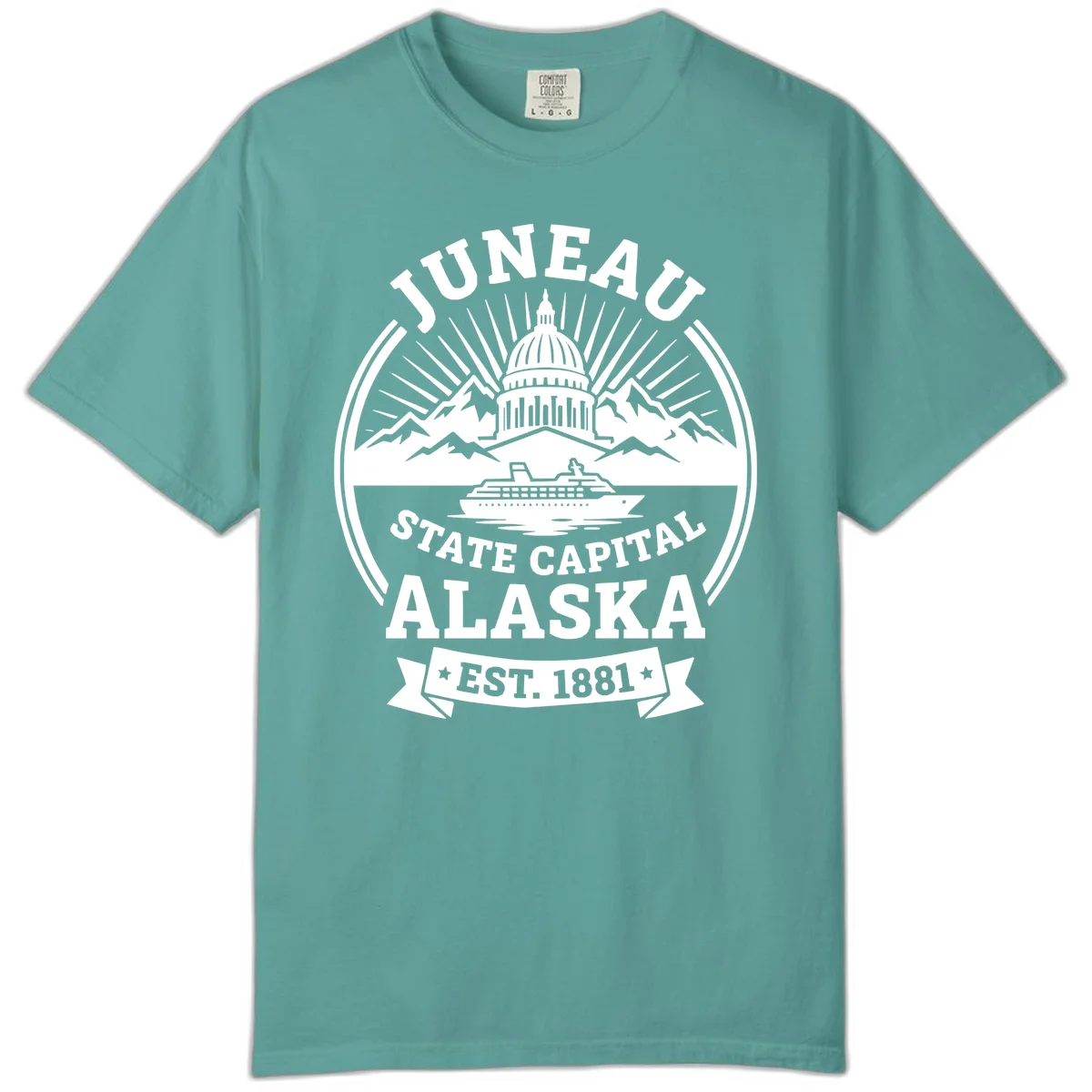 Juneau State Capital Alaska Cruise Badge Comfort Color in Seafoam