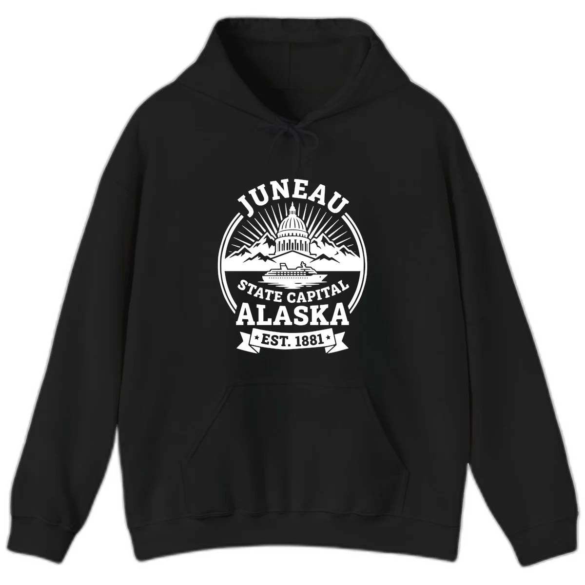 Juneau State Capital Alaska Cruise Badge Hoodie in Black