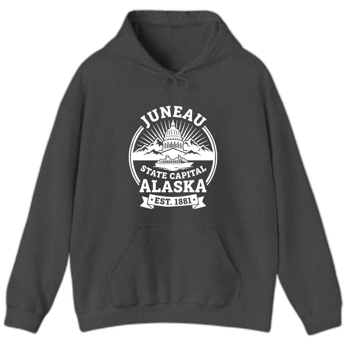 Juneau State Capital Alaska Cruise Badge Hoodie in Dark Heather
