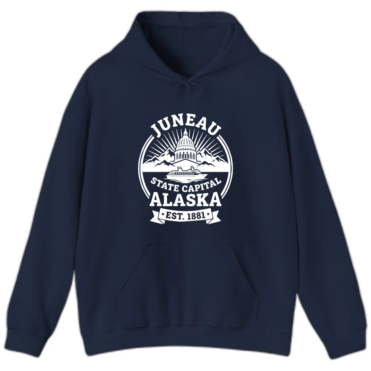 Juneau State Capital Alaska Cruise Badge Hoodie in Navy