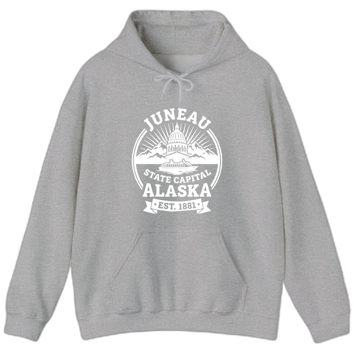 Juneau State Capital Alaska Cruise Badge Hoodie in Sport Grey
