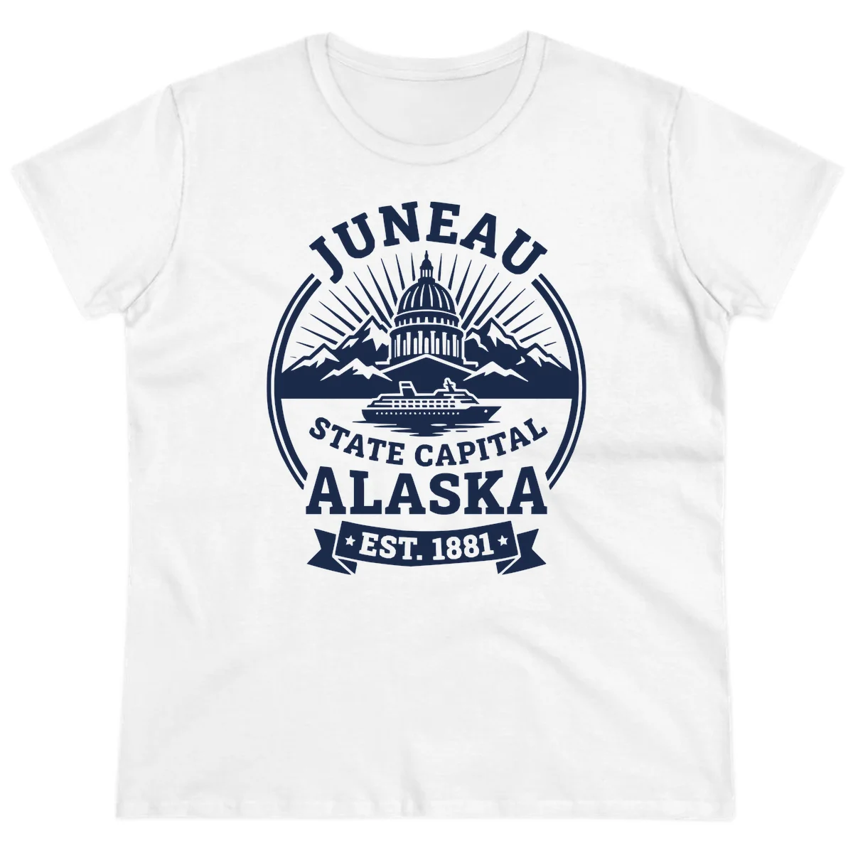 Juneau State Capital Alaska Cruise Badge Ladies Tee in White