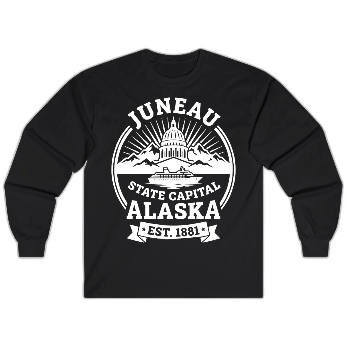 Juneau State Capital Alaska Cruise Badge Long Sleeve in Black