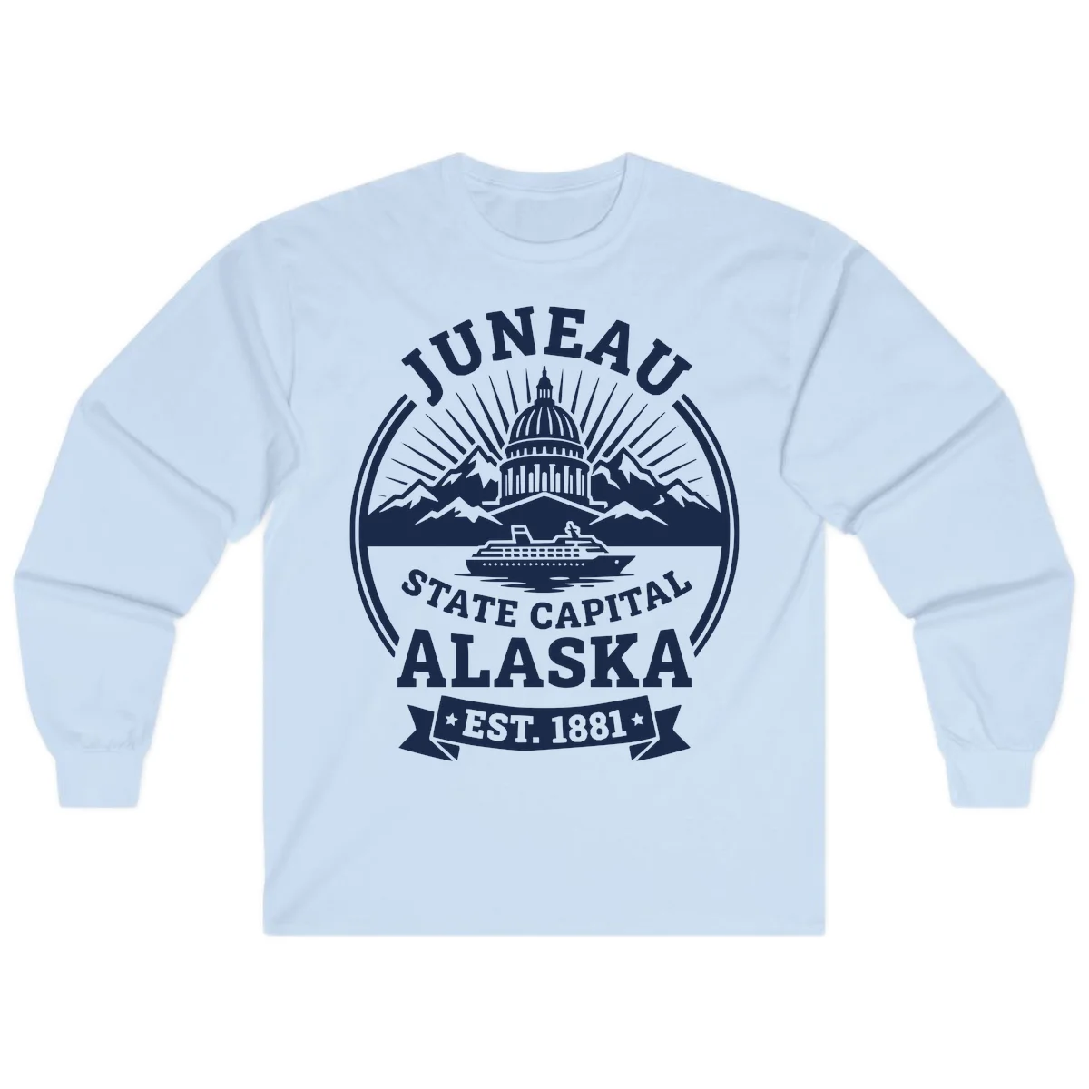 Juneau State Capital Alaska Cruise Badge Long Sleeve in Light Blue