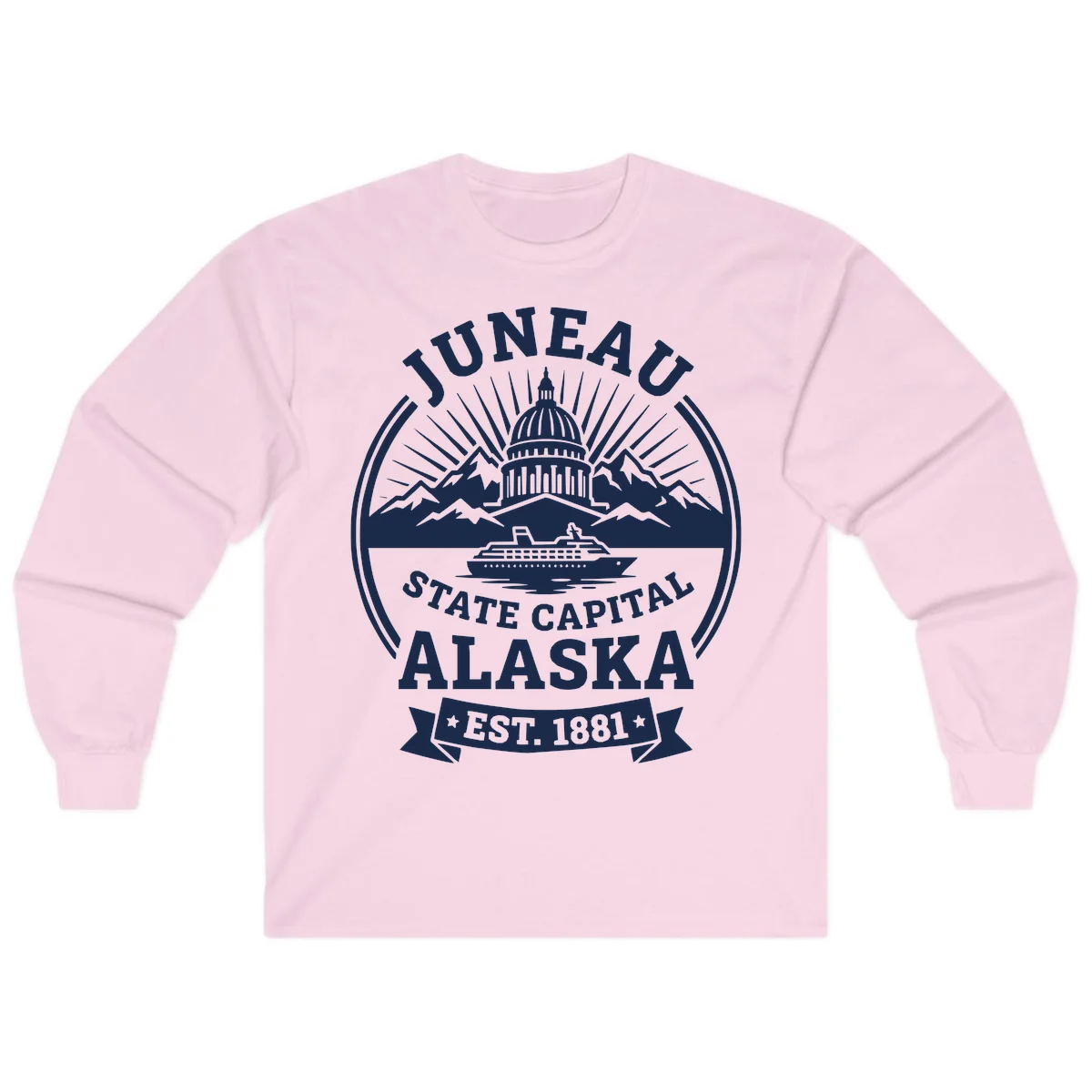 Juneau State Capital Alaska Cruise Badge Long Sleeve in Light Pink