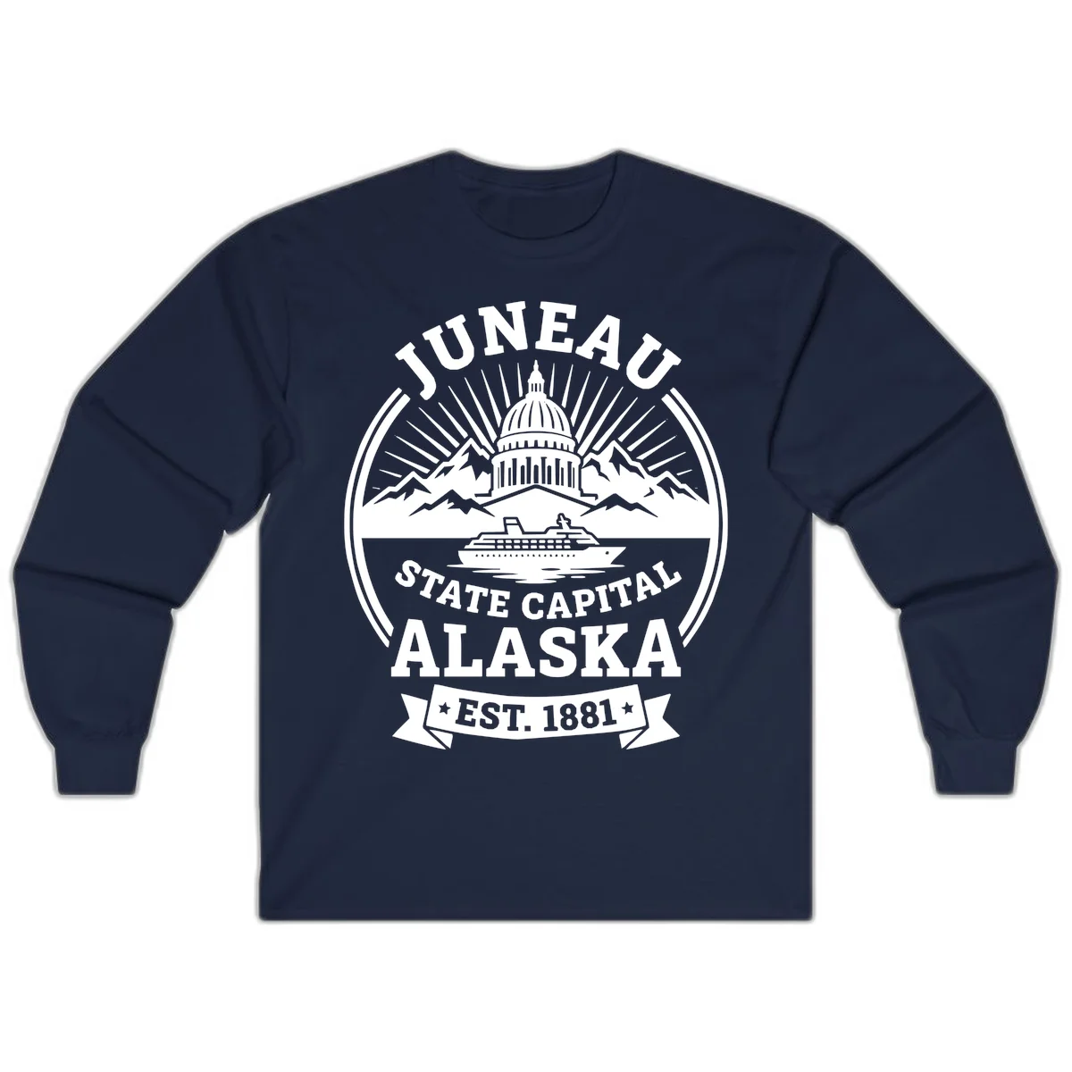 Juneau State Capital Alaska Cruise Badge Long Sleeve in Navy