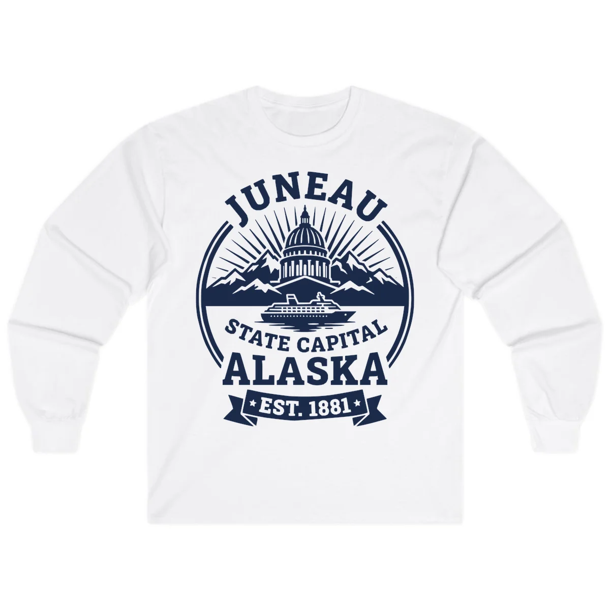 Juneau State Capital Alaska Cruise Badge Long Sleeve in White