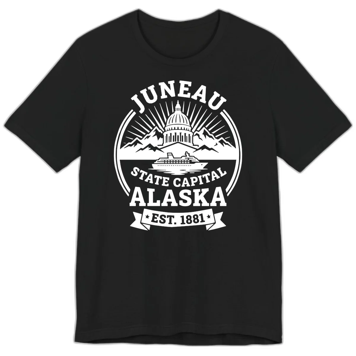 Juneau State Capital Alaska Cruise Badge Premium Tee in Black