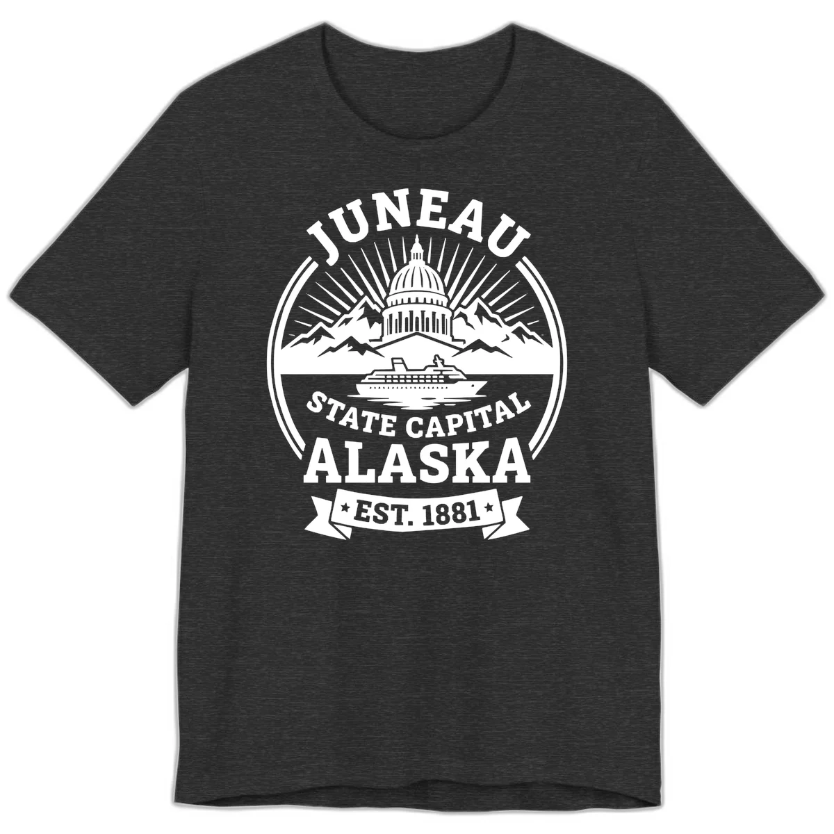 Juneau State Capital Alaska Cruise Badge Premium Tee in Dark Grey Heather