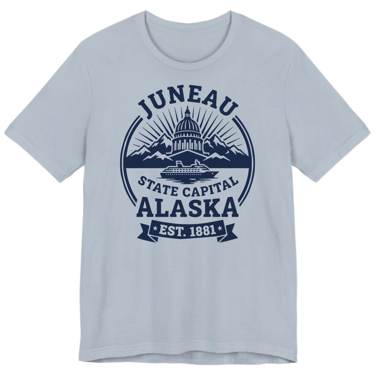 Juneau State Capital Alaska Cruise Badge Premium Tee in Light Blue