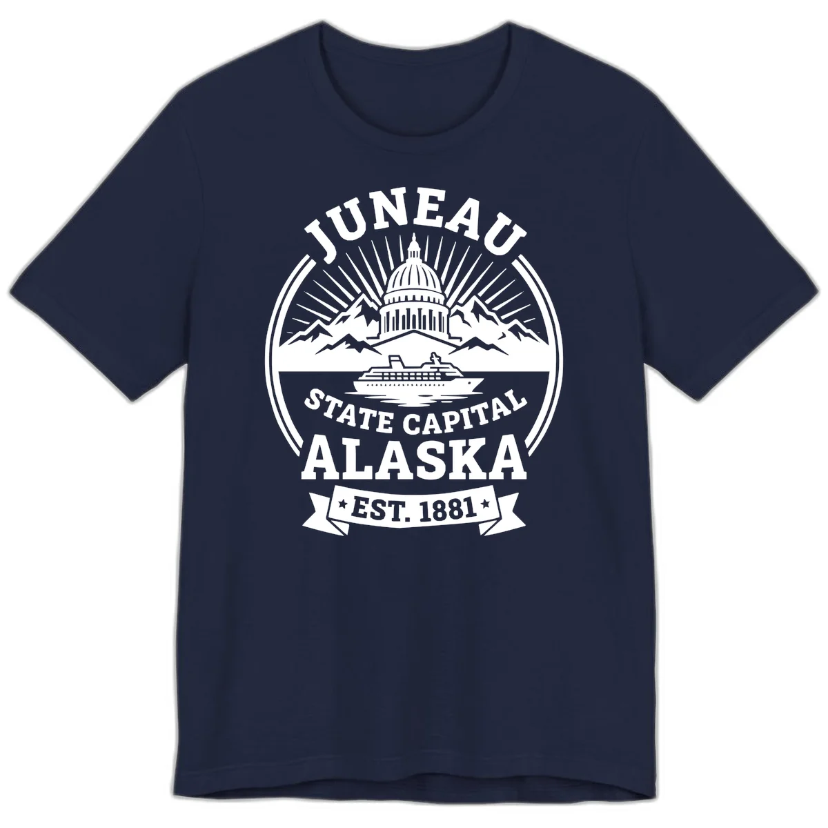 Juneau State Capital Alaska Cruise Badge Premium Tee in Navy