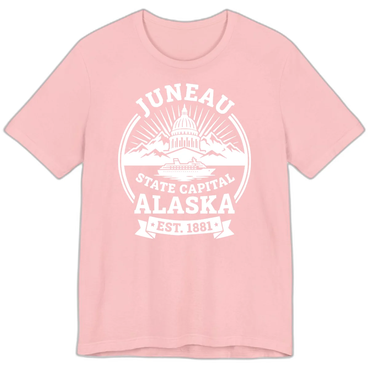 Juneau State Capital Alaska Cruise Badge Premium Tee in Pink
