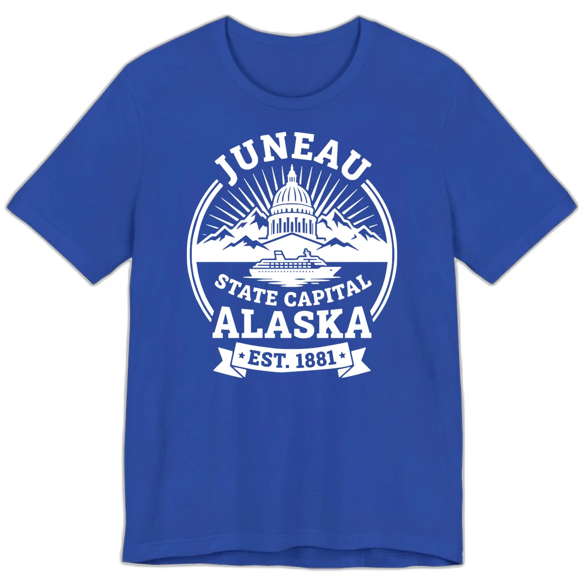 Juneau State Capital Alaska Cruise Badge Premium Tee in True Royal