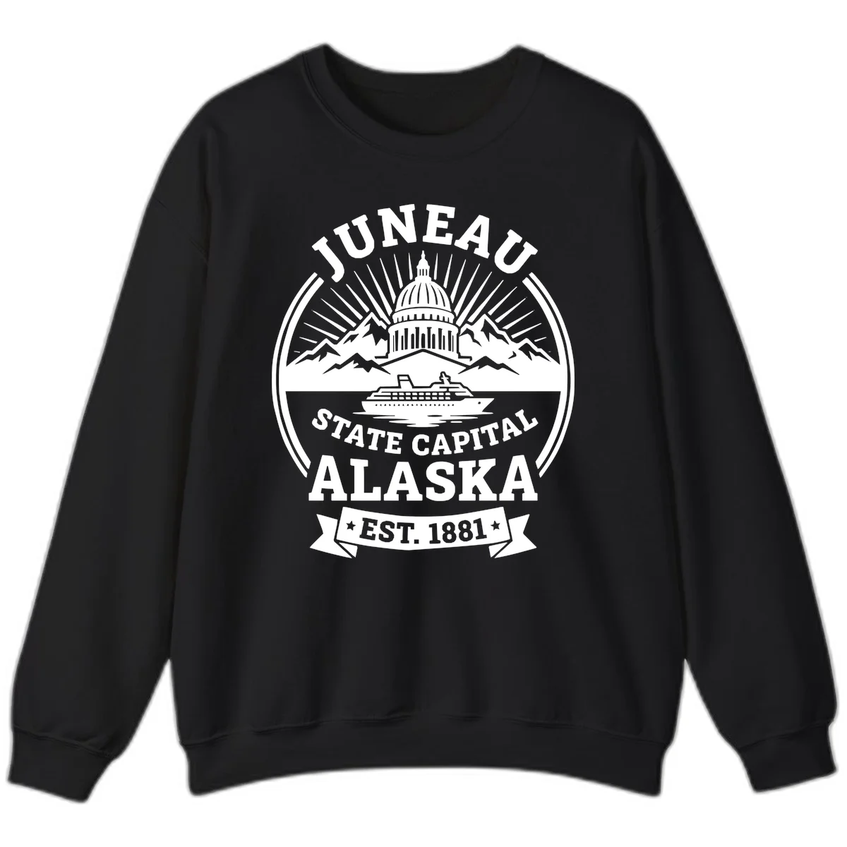 Juneau State Capital Alaska Cruise Badge Sweatshirt in Black