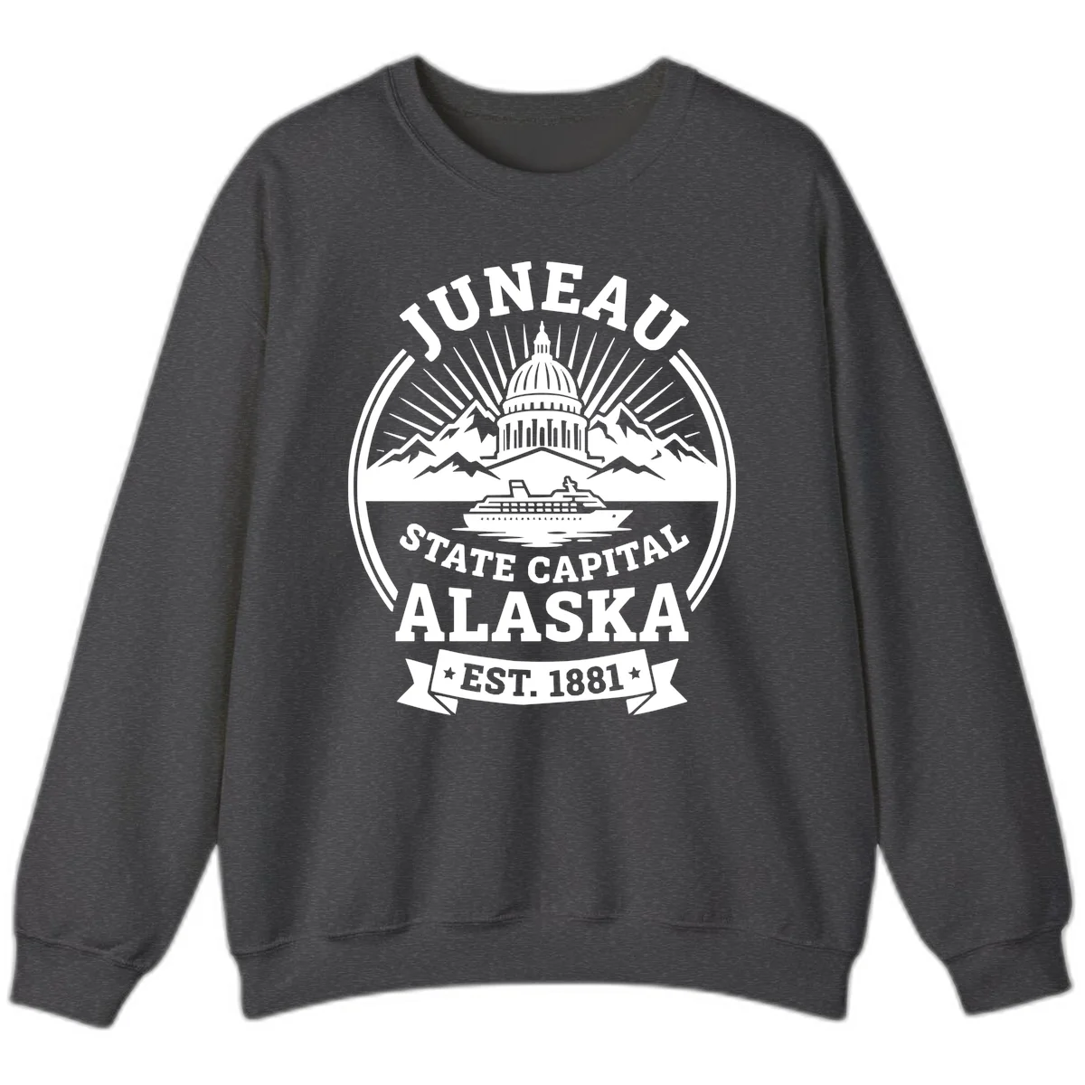 Juneau State Capital Alaska Cruise Badge Sweatshirt in Dark Heather