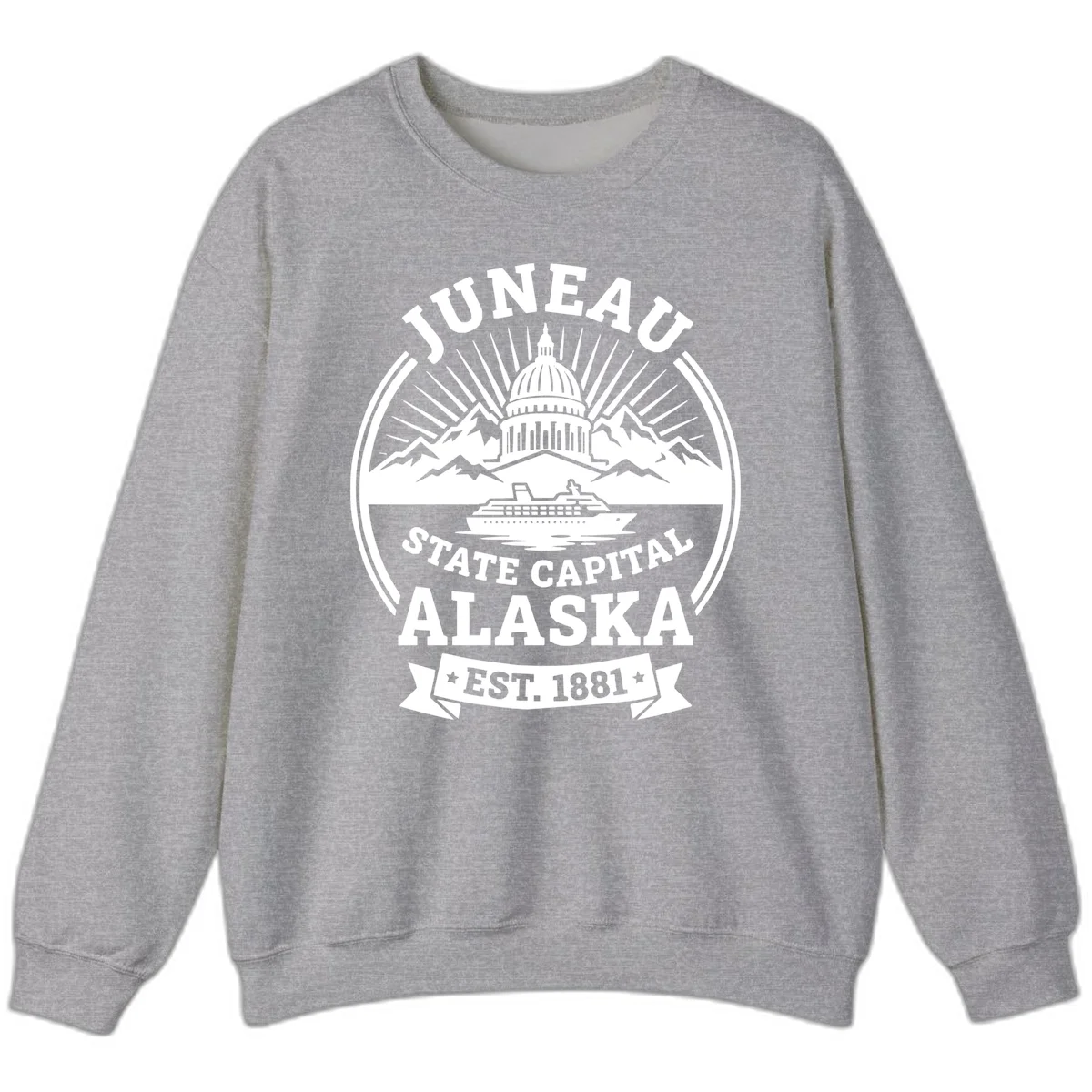 Juneau State Capital Alaska Cruise Badge Sweatshirt in Sport Grey