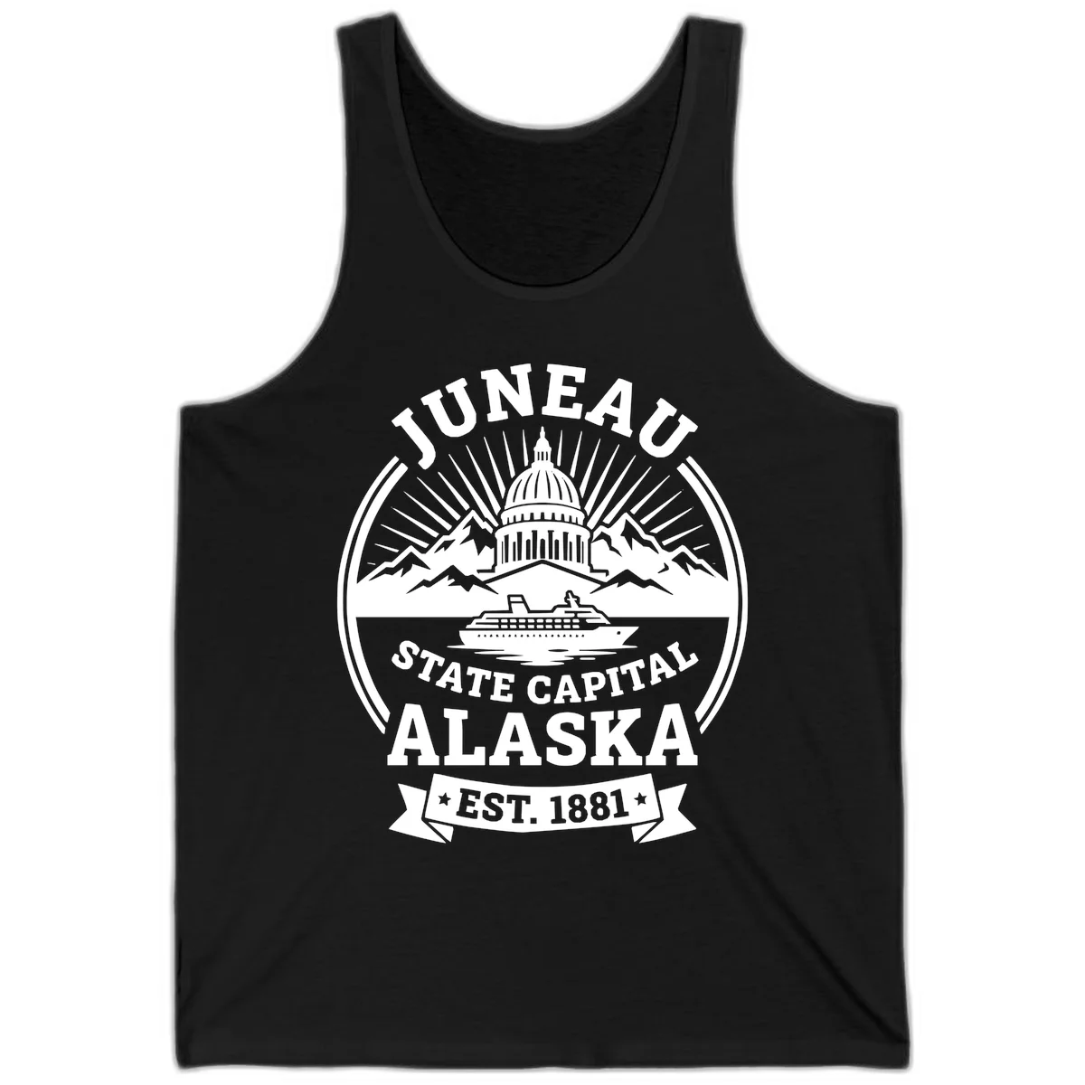 Juneau State Capital Alaska Cruise Badge Tank in Black