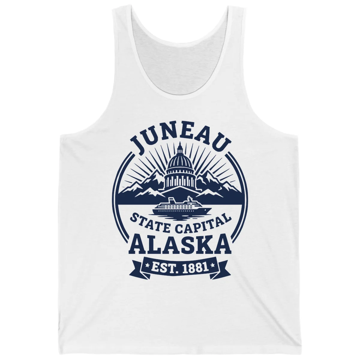 Juneau State Capital Alaska Cruise Badge Tank in White