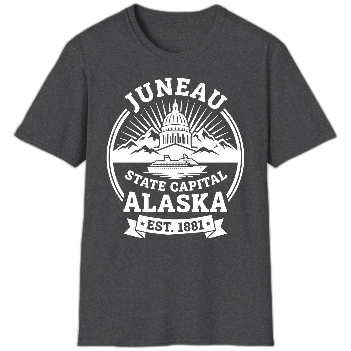 Juneau State Capital Alaska Cruise Badge T-Shirt in Dark Heather