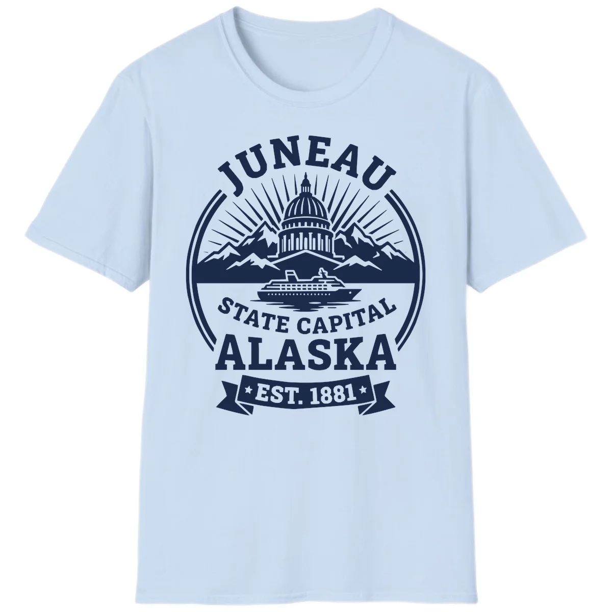Juneau State Capital Alaska Cruise Badge T-Shirt in Light Blue
