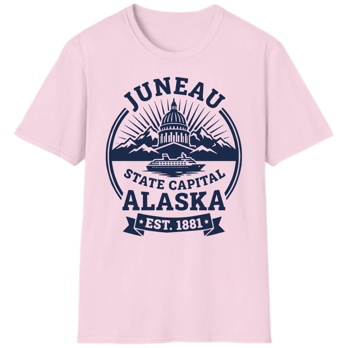 Juneau State Capital Alaska Cruise Badge T-Shirt in Light Pink