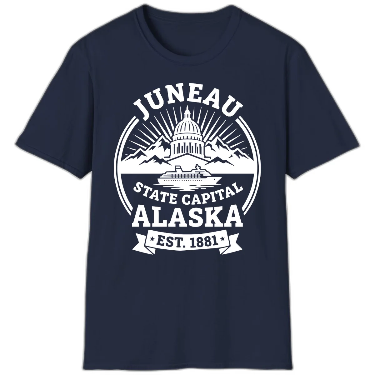 Juneau State Capital Alaska Cruise Badge T-Shirt in Navy