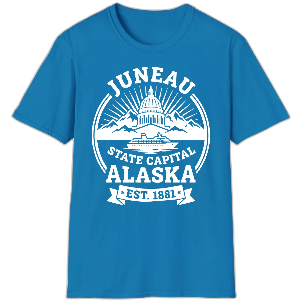Juneau State Capital Alaska Cruise Badge T-Shirt in Sapphire