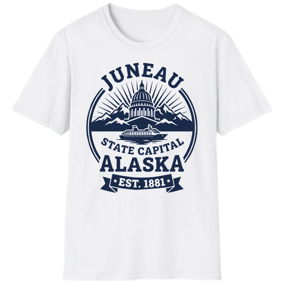 Juneau State Capital Alaska Cruise Badge T-Shirt in White