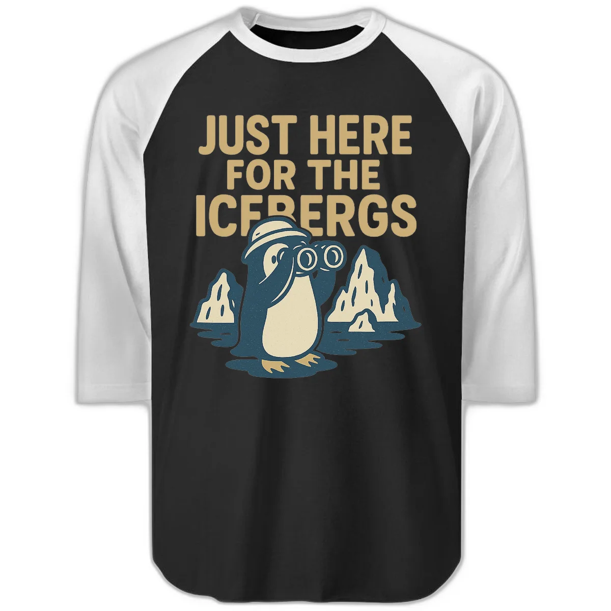Just Here For The Icebergs Raglan 3/4 in Black White