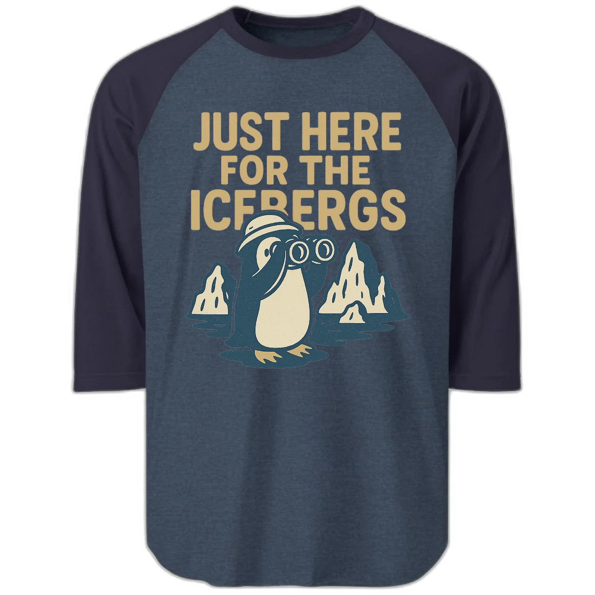 Just Here For The Icebergs Raglan 3/4 in Heather Denim Navy