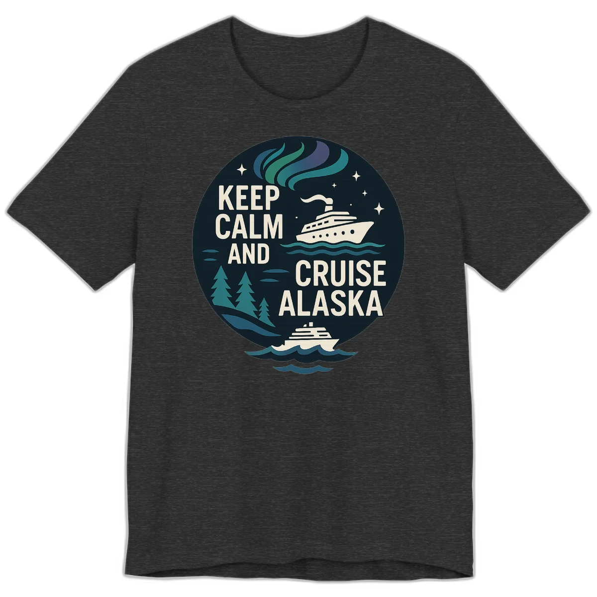 Keep Calm And Cruise Alaska Premium Tee in Dark Grey Heather