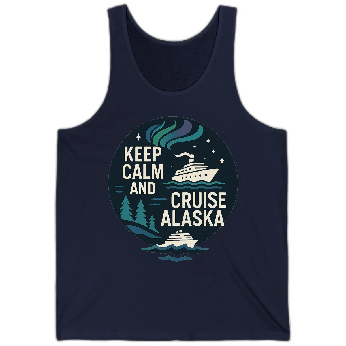 Keep Calm And Cruise Alaska Tank in Navy