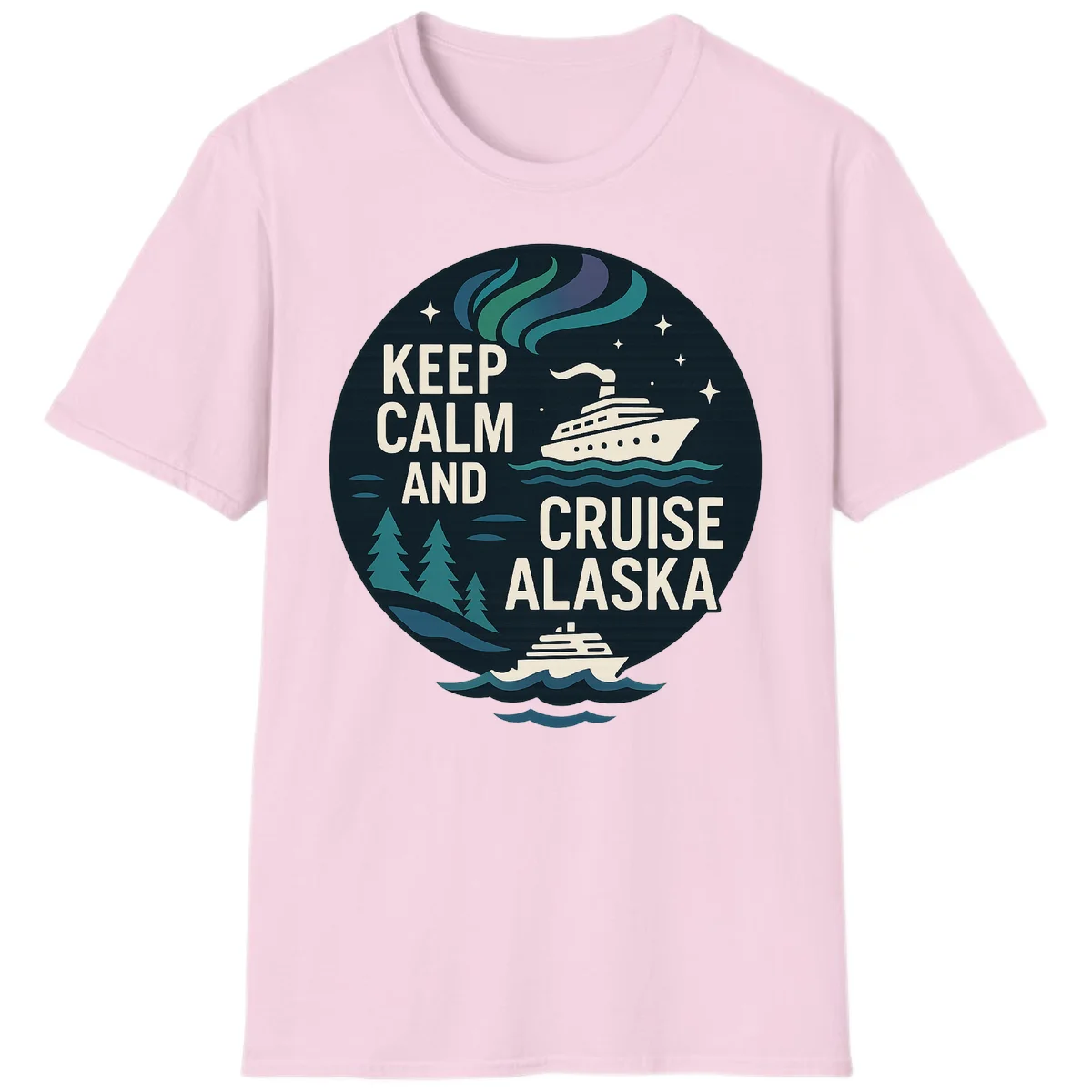 Keep Calm And Cruise Alaska T-Shirt in Light Pink