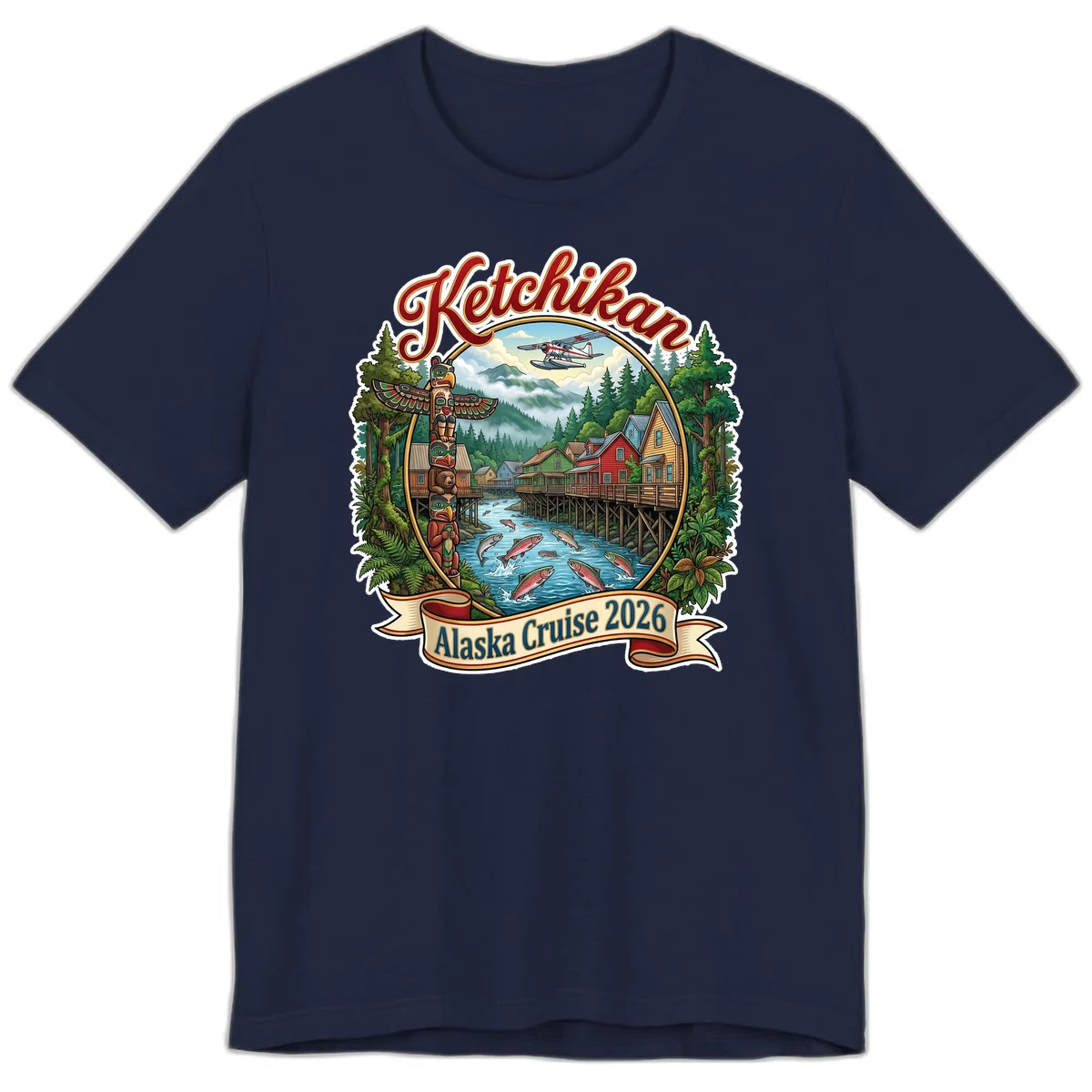 Ketchikan Alaska Cruise 2026 Scenic Illustration Premium T-Shirt in Navy