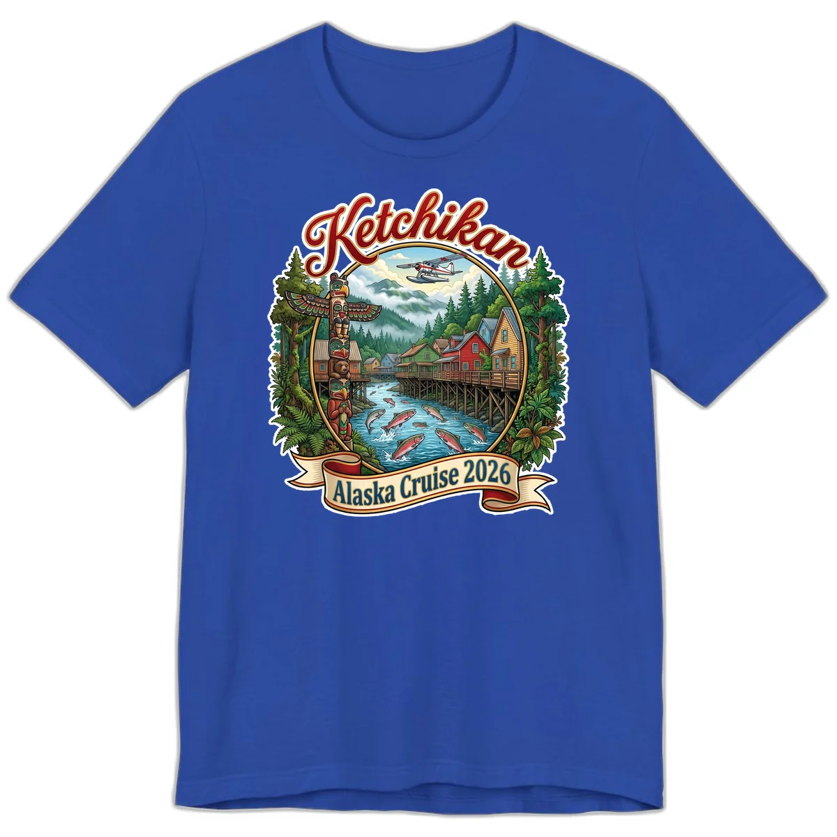 Ketchikan Alaska Cruise 2026 Scenic Illustration Premium T-Shirt in True Royal