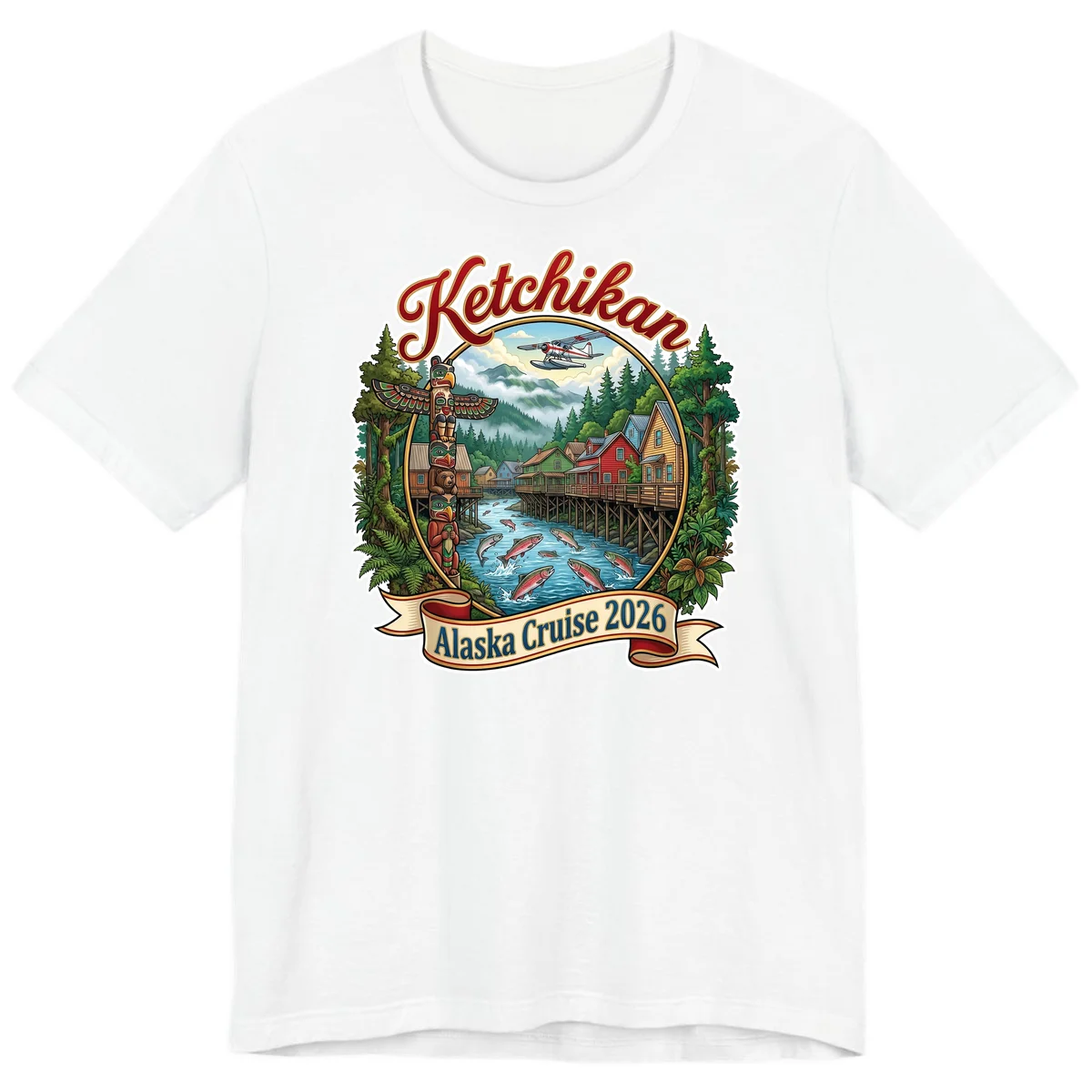 Ketchikan Alaska Cruise 2026 Scenic Illustration Premium T-Shirt in White