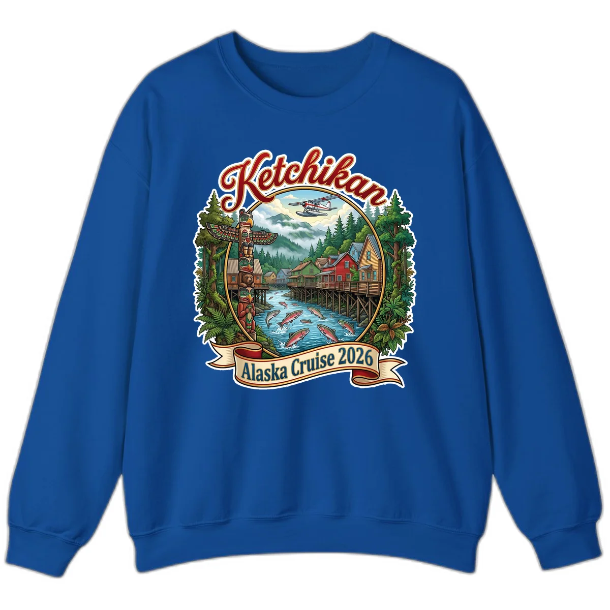 Ketchikan Alaska Cruise 2026 Scenic Illustration Sweatshirt in Royal