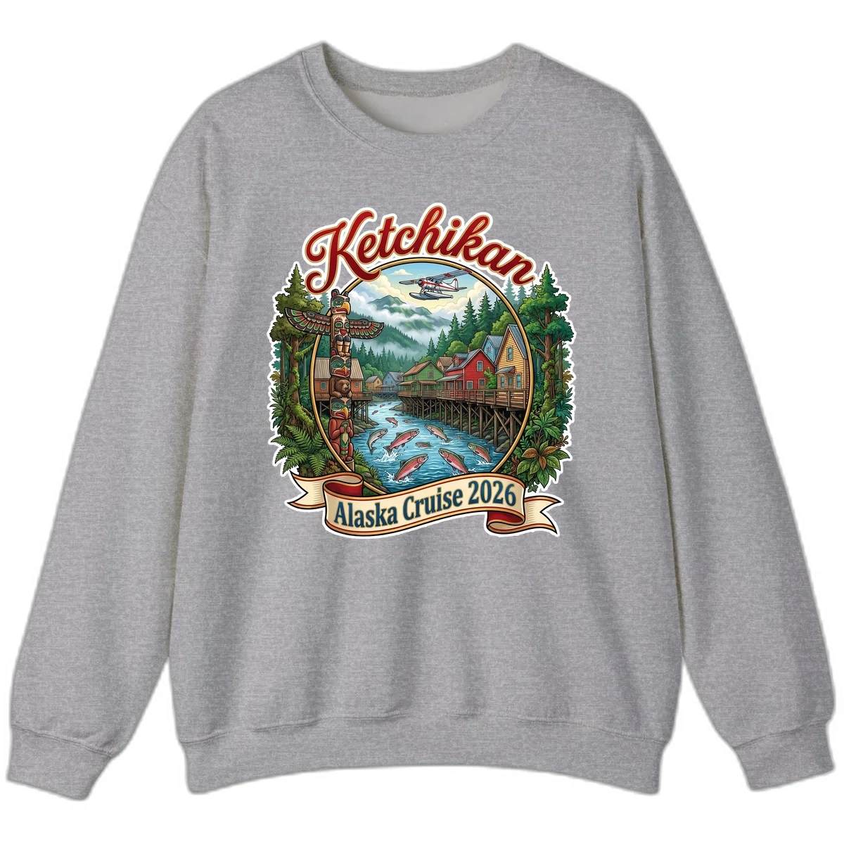 Ketchikan Alaska Cruise 2026 Scenic Illustration Sweatshirt in Sport Grey