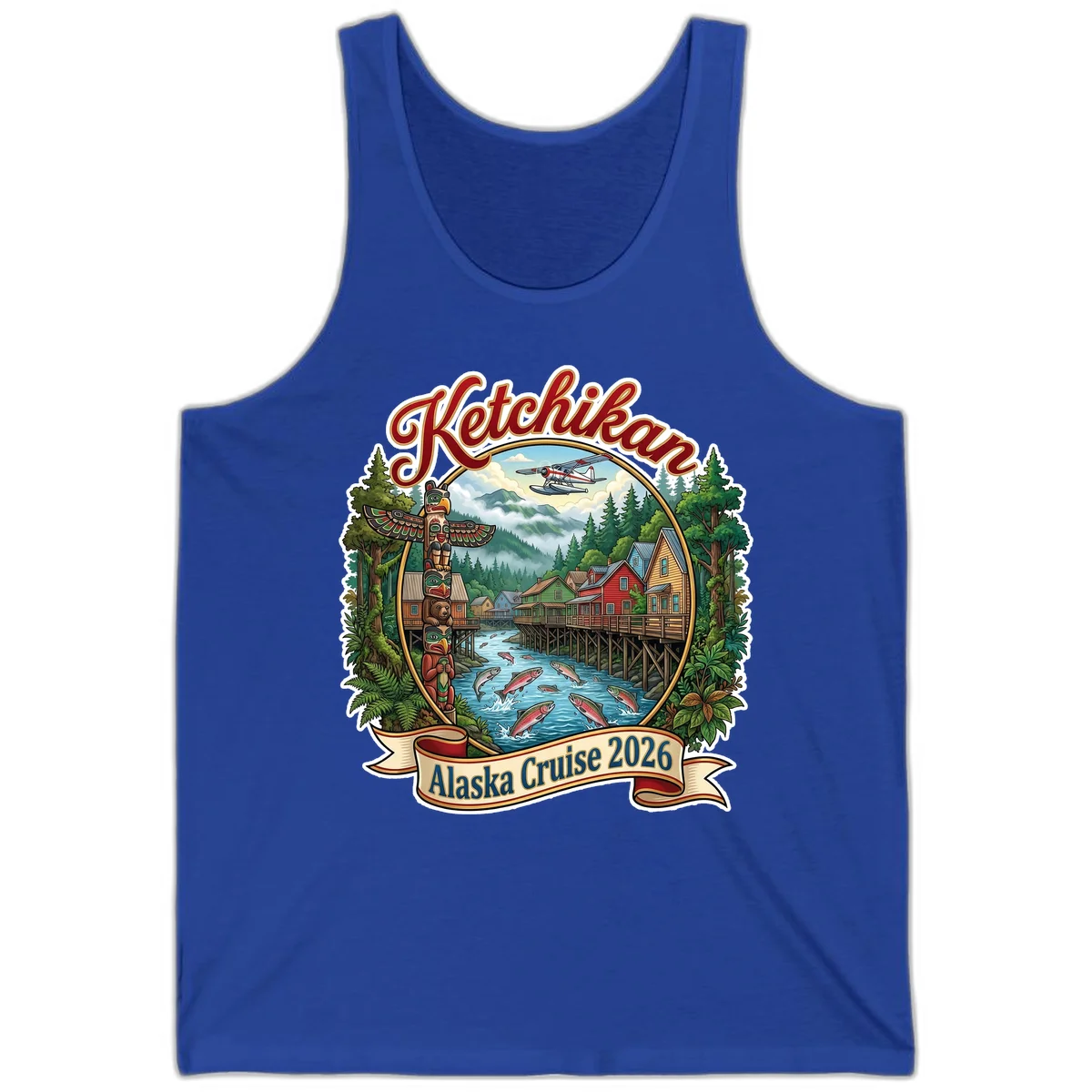 Ketchikan Alaska Cruise 2026 Scenic Illustration Tank Top in True Royal