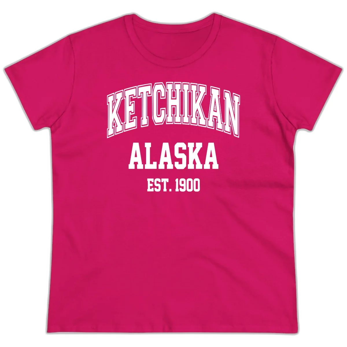 Ketchikan Alaska Est 1900 Ladies Tee in Heliconia