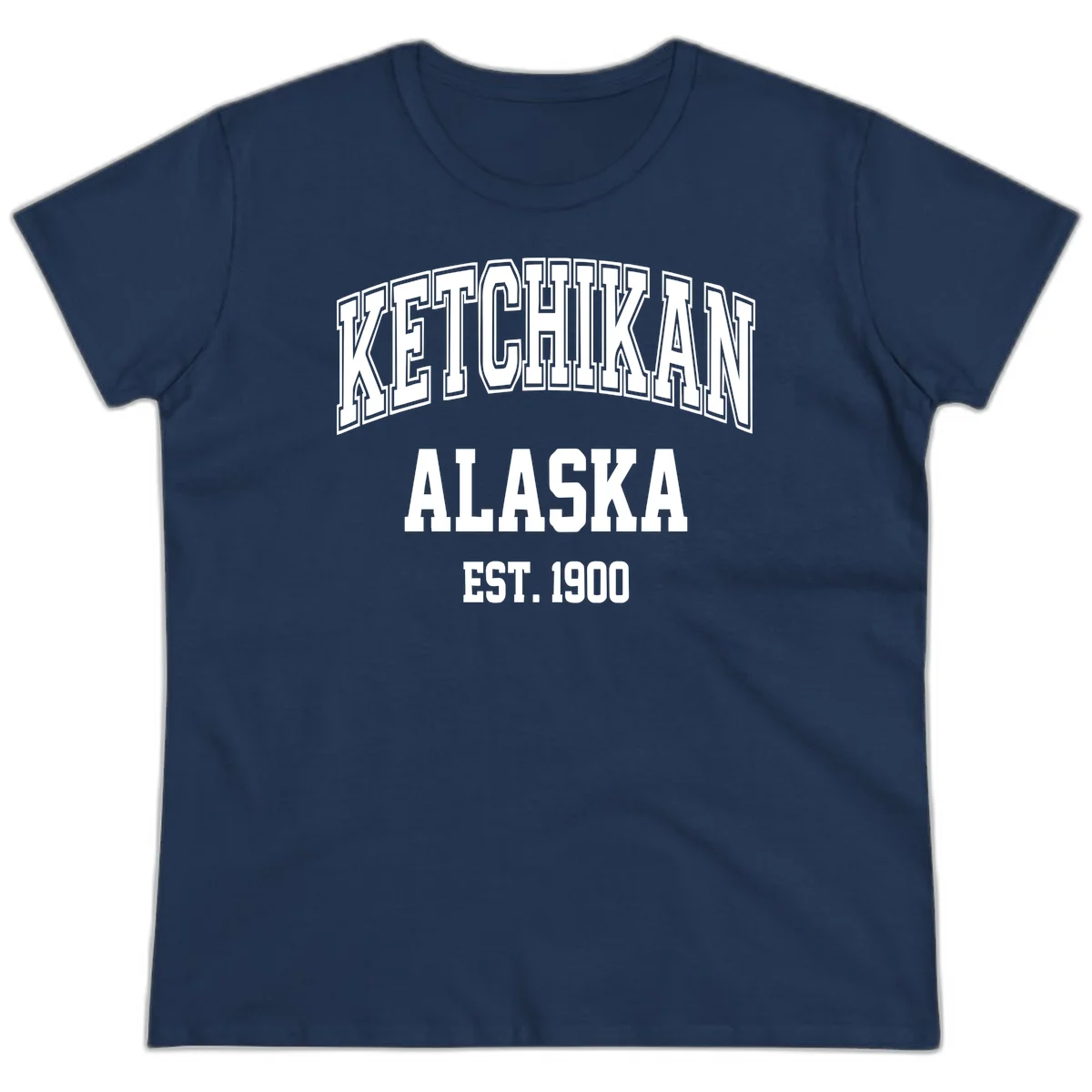 Ketchikan Alaska Est 1900 Ladies Tee in Navy