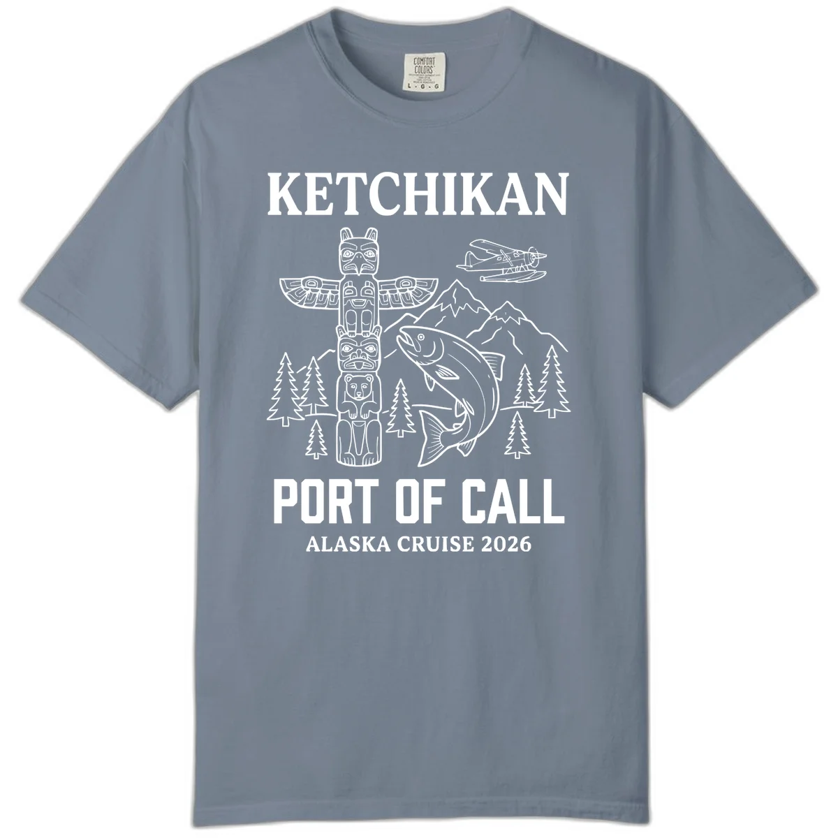 Ketchikan Port Of Call Alaska Cruise Comfort Color in Blue Jean