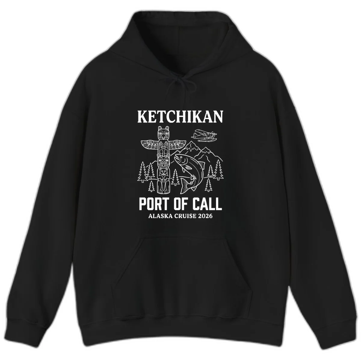 Ketchikan Port Of Call Alaska Cruise Hoodie in Black