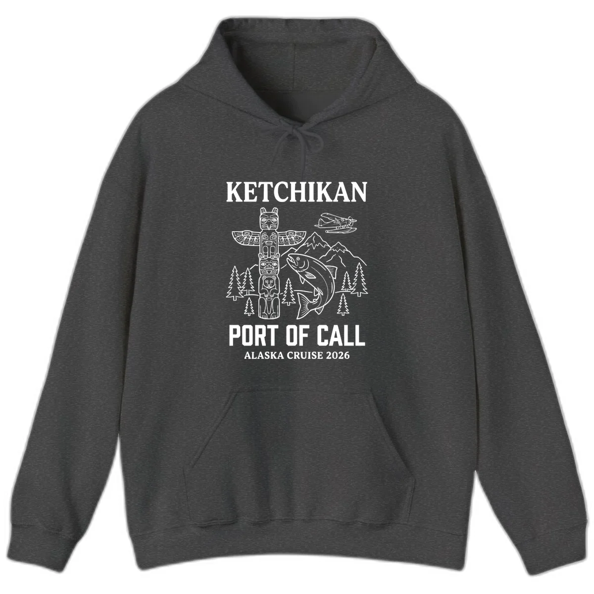 Ketchikan Port Of Call Alaska Cruise Hoodie in Dark Heather