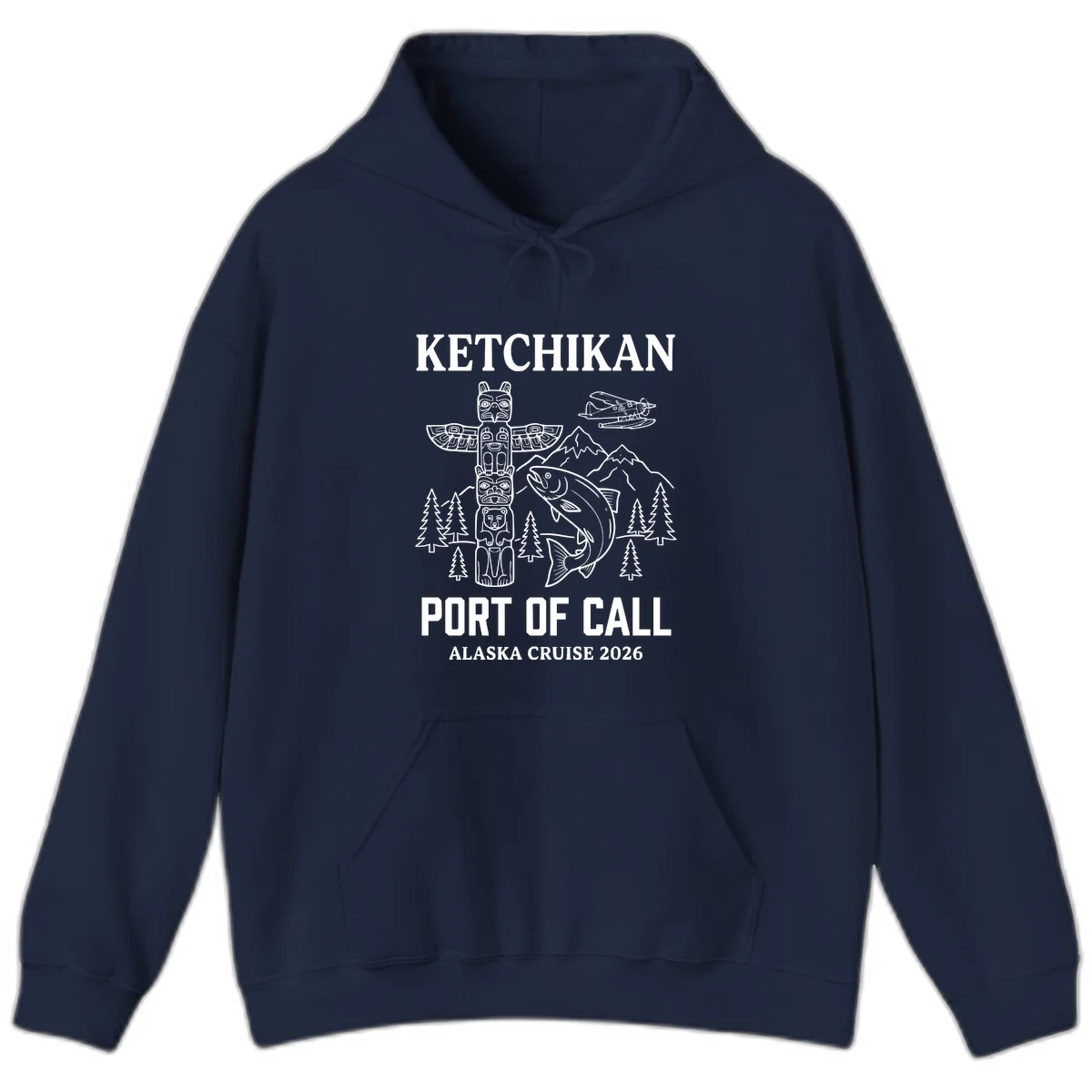 Ketchikan Port Of Call Alaska Cruise Hoodie in Navy