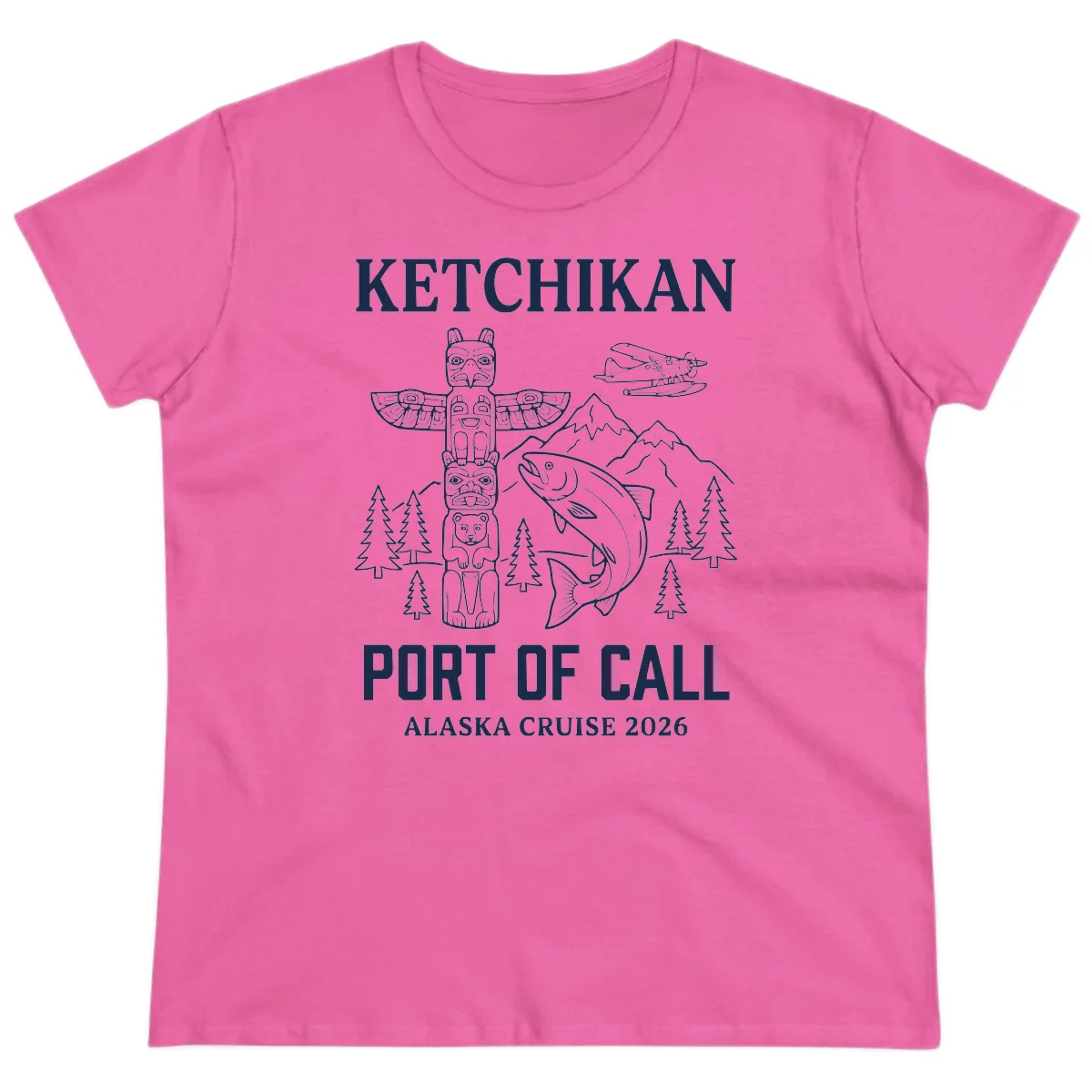 Ketchikan Port Of Call Alaska Cruise Ladies Tee in Azalea