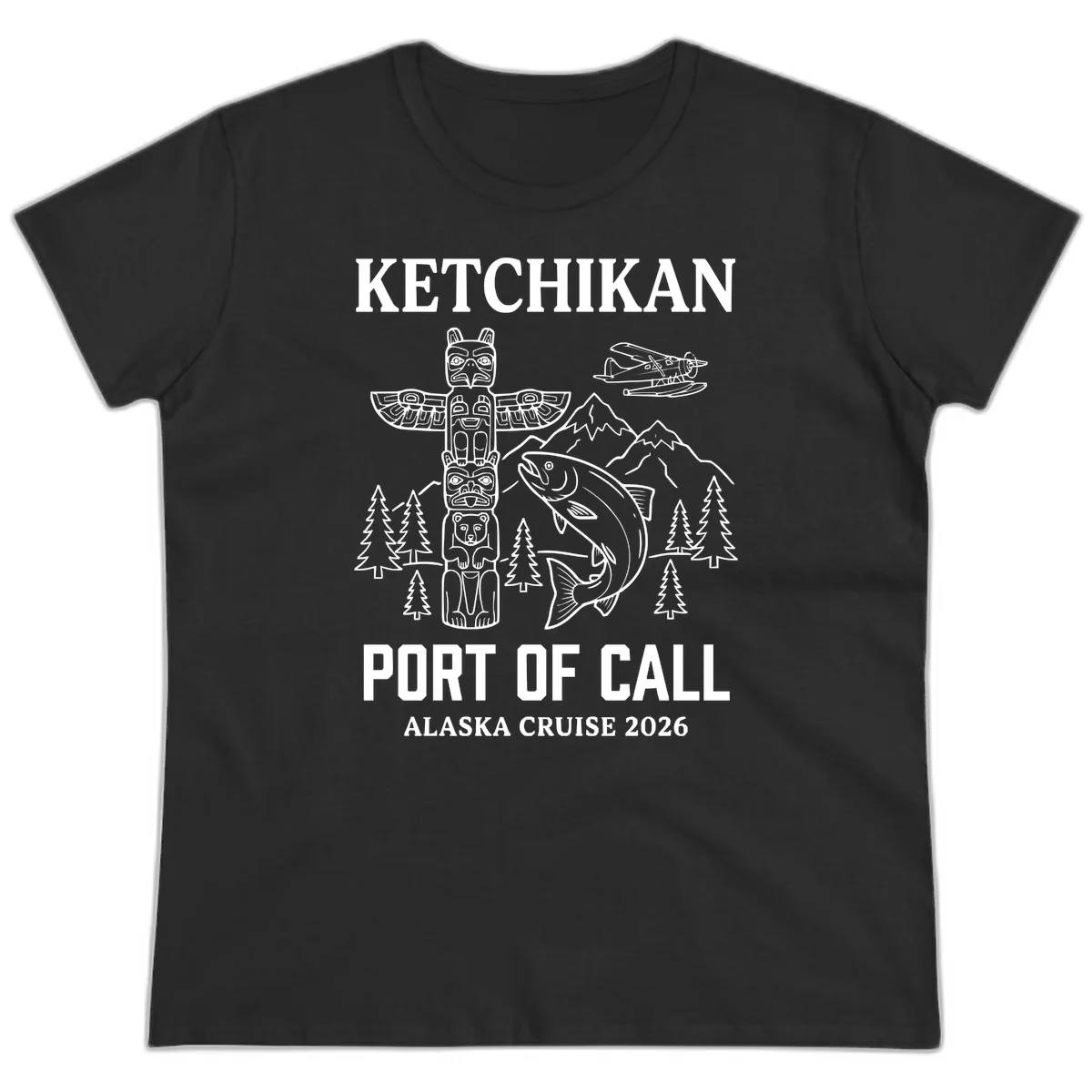 Ketchikan Port Of Call Alaska Cruise Ladies Tee in Black