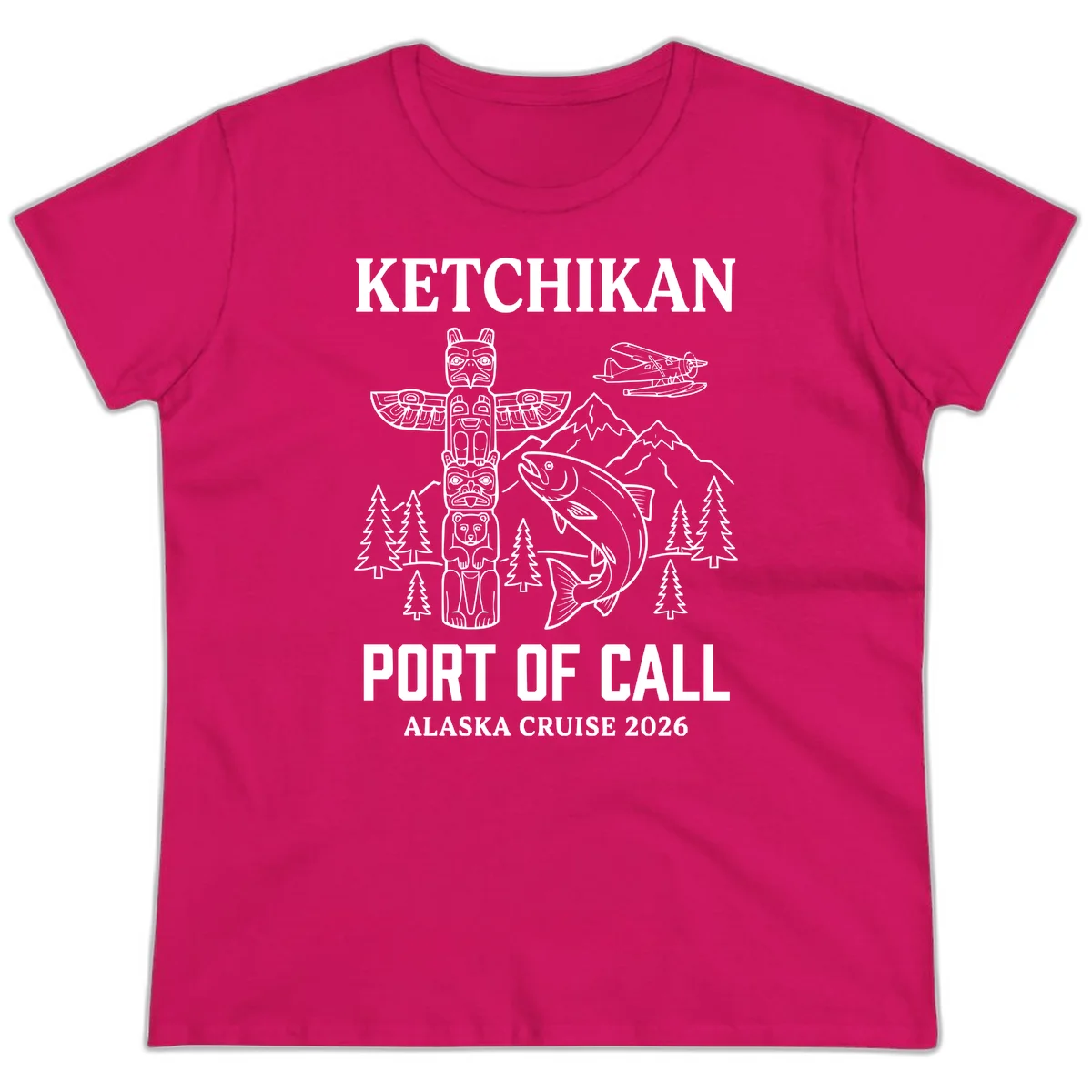 Ketchikan Port Of Call Alaska Cruise Ladies Tee in Heliconia