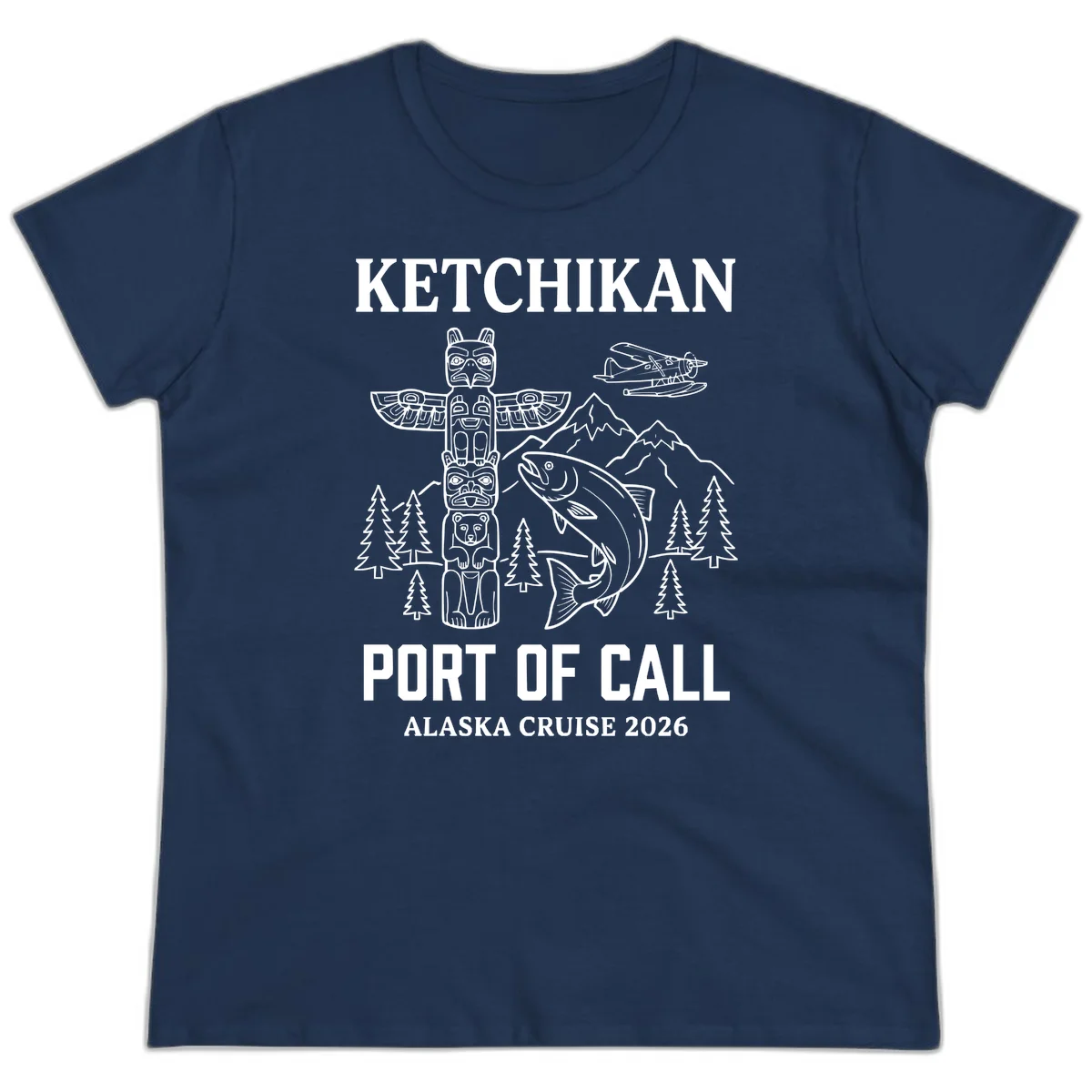 Ketchikan Port Of Call Alaska Cruise Ladies Tee in Navy