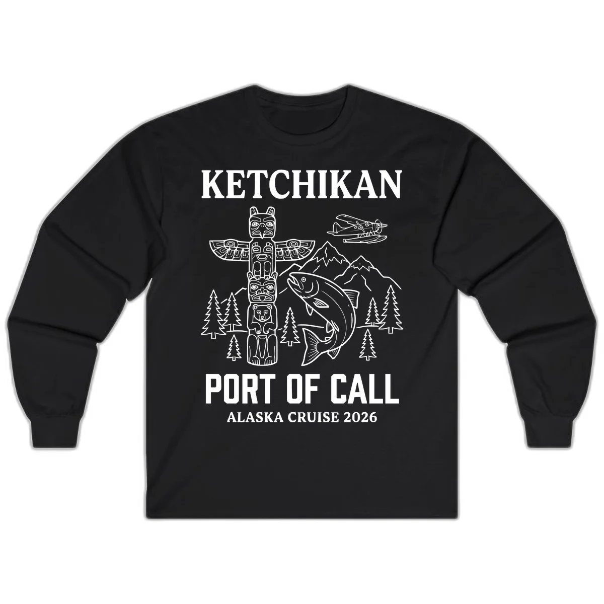 Ketchikan Port Of Call Alaska Cruise Long Sleeve in Black